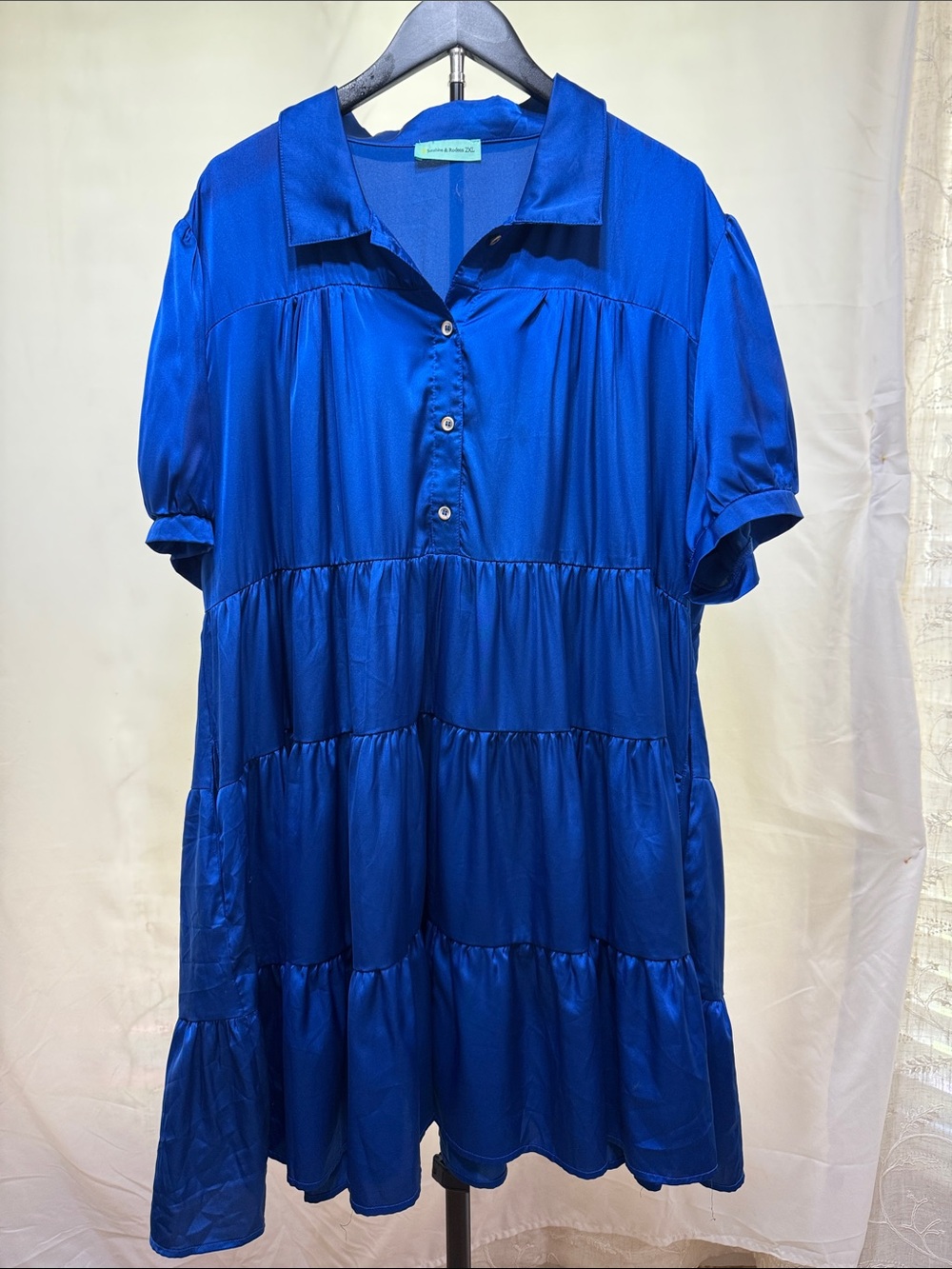 Tiered Short-Sleeve Mini Dress in Vibrant Blue